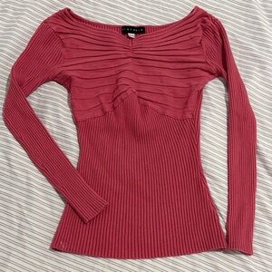 Women's Long Sleeve Pink Ribbed Tee XS/TP